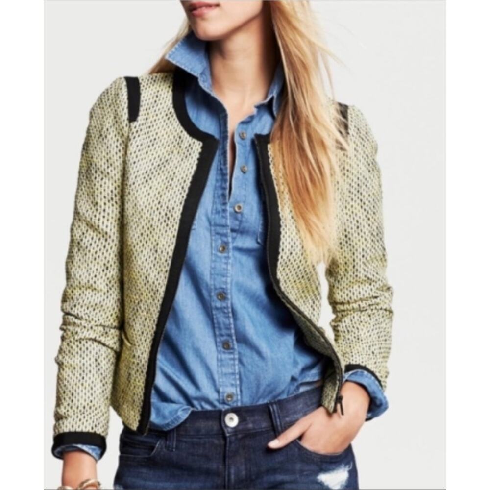 Banana Republic | Yellow Tweed Parisian Jacket Zip Front | Size 12